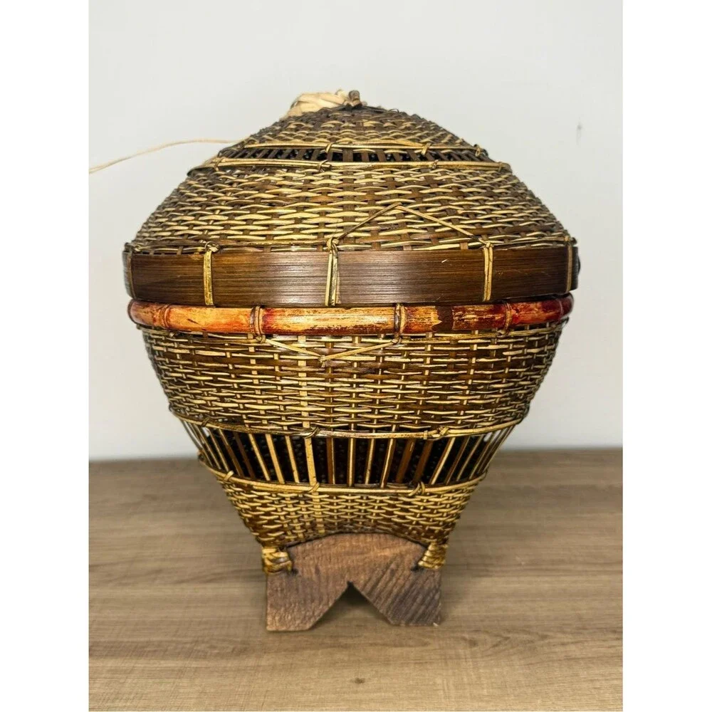Vintage Balinese Fishing Basket with Red Accent